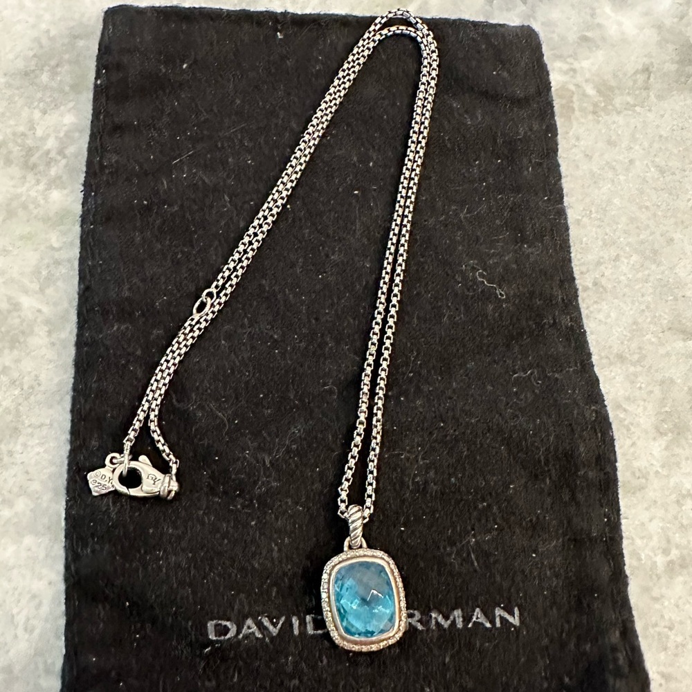 David Yurman Sterling Silver Blue Topaz Noblesse 0.25ct. Diamond Necklace